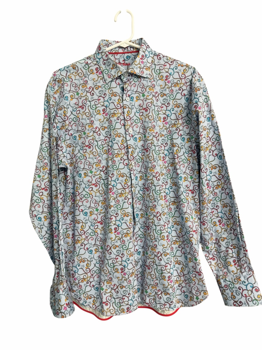 LUCHIANO VISCONTI BLACK Long-Sleeve Button-Up Shirt in Multicolor Scroll Print